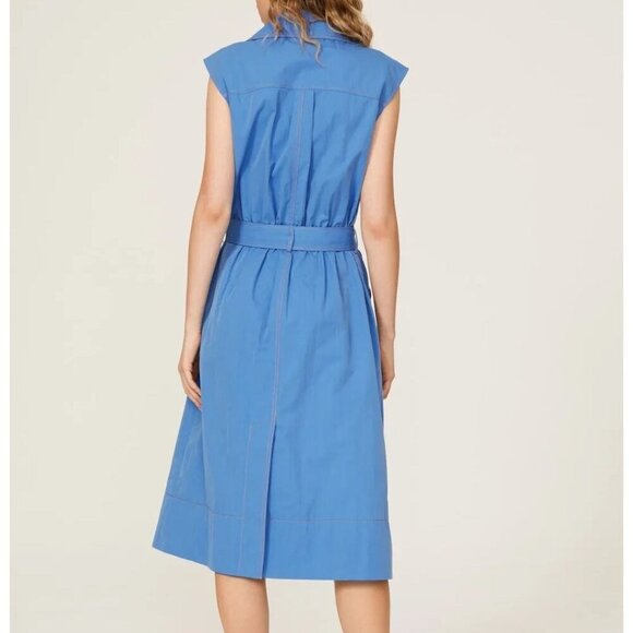 Rejina Pyo Astrid Trench Cornflower Blue Double Breast Sleeveless Midi Dress - Picture 4 of 14